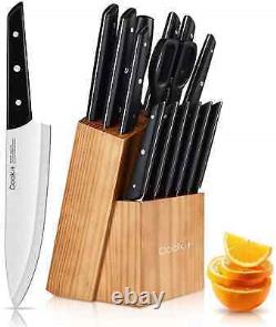 Knife Sets with Block 15-Piece Kitchen Knife Set with Sharpener Germany