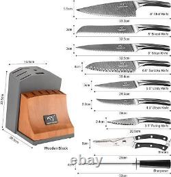 NANFANG BROTHERS Knife Set, 15-Piece Damascus Kitchen Knife Set with Block, ABS