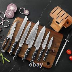 NANFANG BROTHERS Knife Set, 9 Pieces Damascus Kitchen Knife Set with Block, ABS