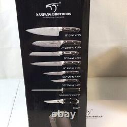 Nanfang Brothers Professional Damascus 9 Piece Kitchen Knife Set With Block