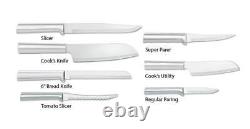 Rada Oak Block 7pc S58 Kitchen Knives, Silver USA made L/R use Parings, Tomato+