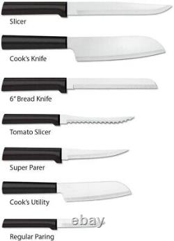 Rada Oak Block 7pc Set G258 Kitchen Knives USA made L/R handed, Parings, Tomato+