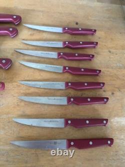 Red Handle 17pc Knife Set Paula Deen withSharpener Knife Block Scissors EUC