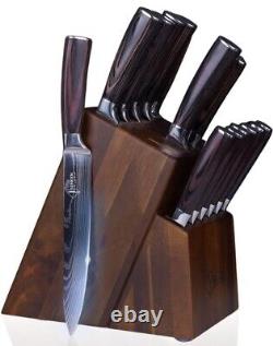 SENKEN 16-Piece Natural Acacia Wood Kitchen Knife Block Set
