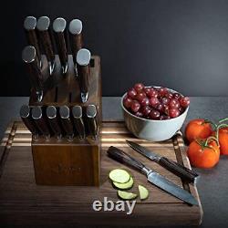SENKEN 16-Piece Natural Acacia Wood Kitchen Knife Block Set Japanese Chef's