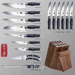 SHAN ZU Knife Sets for Kitchen with Block Japanese Steel Kitchen Knife 16Pcs/Set