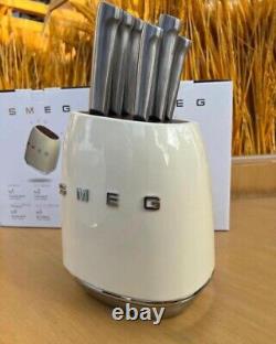 SMEG 7 Piece Stainless Steel Knife Block Set 6 Knives and Block-2 Colours NEW