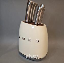 SMEG 7 Piece Stainless Steel Knife Block Set 6 Knives and Block 4 Colours NEW