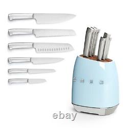 SMEG 7 Piece Stainless Steel Knife Block Set 6 Knives and Block NEW