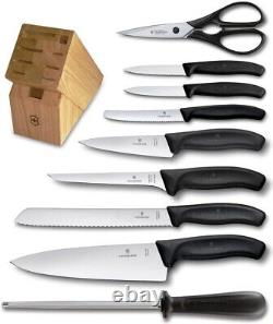 SWISS ARMY 6.7603-X5 Victorinox Cutlery 10 PIECE BLACK BLOCK KITCHEN KNIFE SET