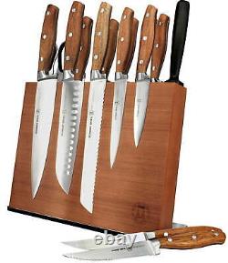 Schmidt Brothers14-Piece Acacia Series Forged Stainless Steel Knife Block Set//