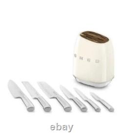 Smeg knife block set of 7 pieces in beige colour, modern and comfortable knife