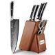 Sunnecko Damascus Knives Set With Block, 6pcs Chef Kitchen Knife With Shears