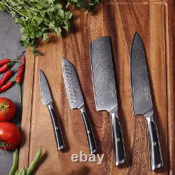 Sunnecko Damascus Knives Set with Block, 6PCS Chef Kitchen Knife with Shears