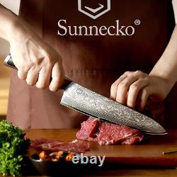 Sunnecko Damascus Knives Set with Block, 6PCS Chef Kitchen Knife with Shears