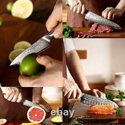Sunnecko Damascus Knives Set with Block, 7PCS Kitchen Chef Knife with Shears