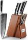 Sunnecko Kitchen Knife Set With Block Wooden 6pcs German Stainless Steel