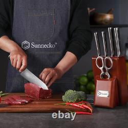 Sunnecko Kitchen Knife Set with Block Wooden 6PCS German Stainless Steel