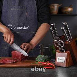 Sunnecko Knife Set with Block Damascus 7PCS Kitchen Knife Block Set Whetstone