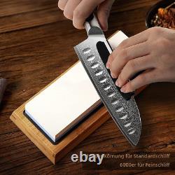 Sunnecko Knife Set with Block Damascus 7PCS Kitchen Knife Block Set Whetstone