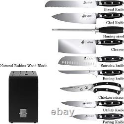 TUO Kitchen Knife Set 10 Pieces Knife Set with Wooden Block 030605 Stainless