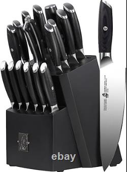 TUO Knife Block Set 17 PCS Kitchen Knife Set with Wooden Block, FALCON SERIES