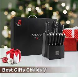 TUO Knife Block Set 17 PCS Kitchen Knife Set with Wooden Block, FALCON SERIES