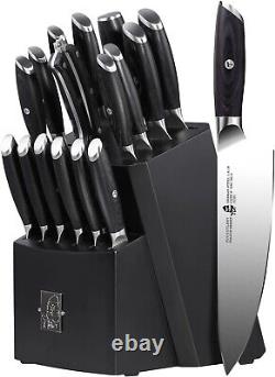 TUO Knife Block Set 17 PCS Kitchen Knife Set with Wooden Block, Honing Steel