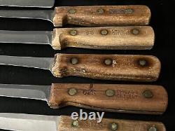 Vtg Chicago Cutlery Kitchen Block Knife Set Of 9 Wood Handle & Knife Sharpener