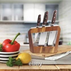 WALLOP Kitchen Knife Set 7 Piece Knife Set with Wooden Block German Knife Set