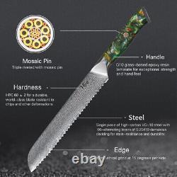 Bloc de couteaux de cuisine TURWHO 7x en acier damas japonais avec poignées colorées