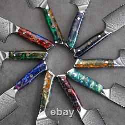 Bloc de couteaux de cuisine TURWHO 7x en acier damas japonais avec poignées colorées