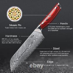 Ensemble de bloc couteau de chef de cuisine japonais 7x ciseaux de couteau en acier damassé VG10 rouge