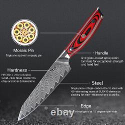 Ensemble de bloc couteau de chef de cuisine japonais 7x ciseaux de couteau en acier damassé VG10 rouge