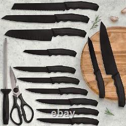 Ensemble de bloc couteaux de cuisine 15 pièces Premium en acier inoxydable au carbone plein à haute teneur en carbone