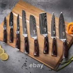 Ensemble de bloc couteaux de cuisine en bois d'acacia naturel de 16 pièces SENKEN pour chef japonais