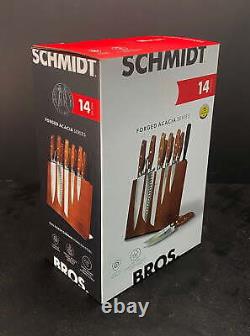 Ensemble de bloc couteaux en acacia forgé en acier inoxydable de la série Schmidt Brothers 14 pièces