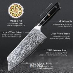 Ensemble de bloc de couteaux de cuisine 6x avec couteau de chef Santoku en acier damassé VG10 du Japon