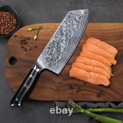 Ensemble de bloc de couteaux de cuisine 6x avec couteau de chef Santoku en acier damassé VG10 du Japon