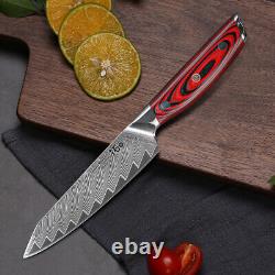 Ensemble de bloc de couteaux de cuisine TURWHO 9x en acier damas japonais VG10 avec aiguisage de couteaux rouge