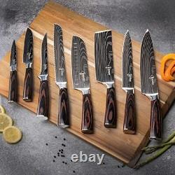 Ensemble de bloc de couteaux de cuisine en bois d'acacia naturel de 16 pièces SENKEN, Chef Japonais