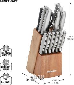 Ensemble de bloc de couteaux en acier inoxydable estampé de 15 pièces, acier inoxydable à haute teneur en carbone