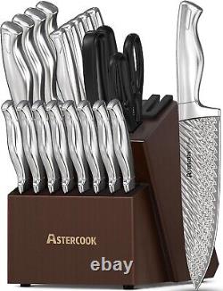 Ensemble de couteaux Astercook, ensemble de couteaux de cuisine damassé de 21 pièces avec bloc, intégré