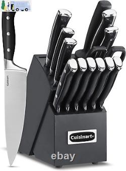 Ensemble de couteaux Cuisinart de 15 pièces avec bloc, acier inoxydable haute teneur en carbone, forgé en trois parties
