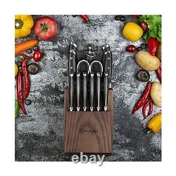 Ensemble de couteaux, Ensemble de couteaux de cuisine Emojoy 18 pièces avec bloc en bois, Aiguisage manuel