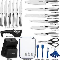 Ensemble de couteaux Gourmetop, ensemble de couteaux de cuisine de 20 pièces avec bloc, couteaux en acier inoxydable