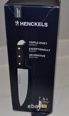 Ensemble de couteaux HENCKELS de qualité premium de 15 pièces avec bloc, fabriqué en Allemagne, ultra-tranchant