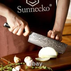 Ensemble de couteaux Sunnecko Damascus avec bloc, 6 couteaux de cuisine de chef avec ciseaux