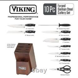 Ensemble de couteaux Viking forgés en acier véritable de 10 pièces avec bloc