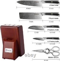 Ensemble de couteaux avec bloc 6PCS Ensemble de couteaux de chef de cuisine en acier japonais VG10 Damas